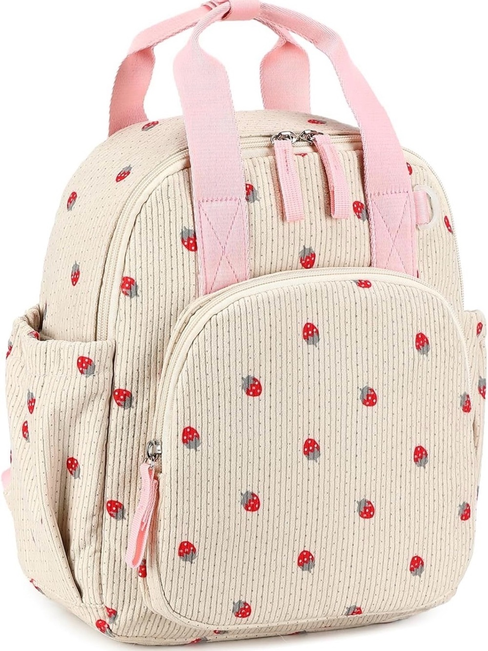 Kids Strawberry Print Mini Backpack – Pink & Cream